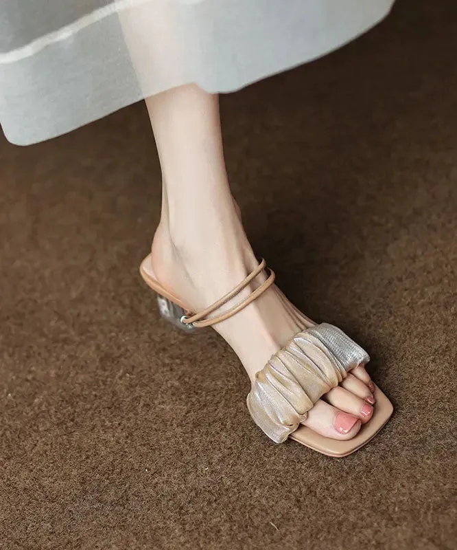 Apricot Peep Toe Wrinkled Splicing Clear Chunky Slide Sandals LY8241