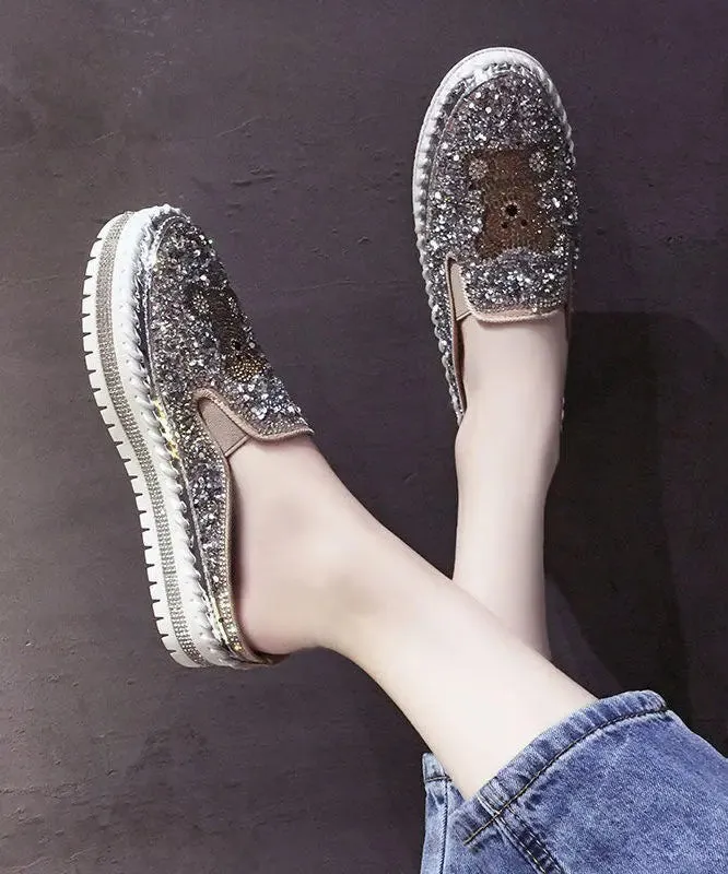 Black Cartoon Zircon Splicing Casual Platform Slide Sandals LY8244