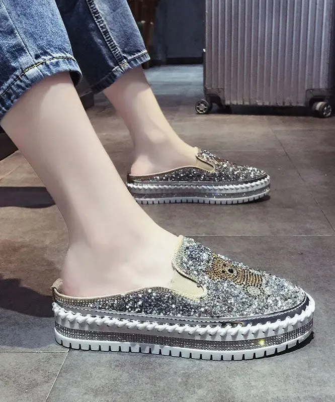 Black Cartoon Zircon Splicing Casual Platform Slide Sandals LY8244