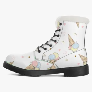 Faux Fur Leather Boots White Icecreams