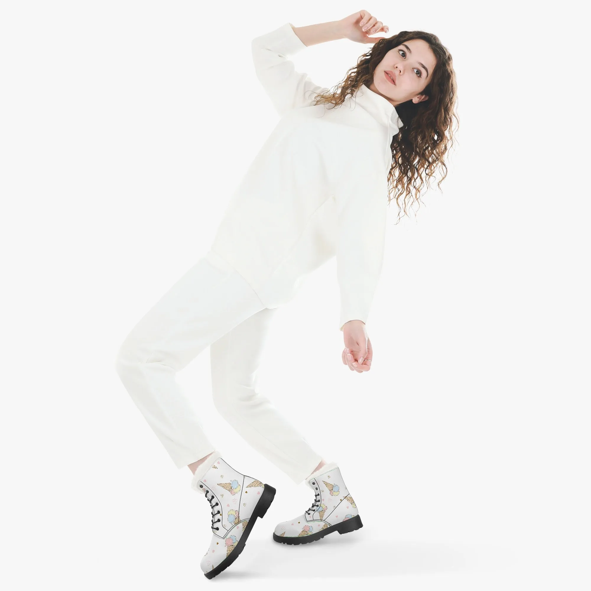 Faux Fur Leather Boots White Icecreams