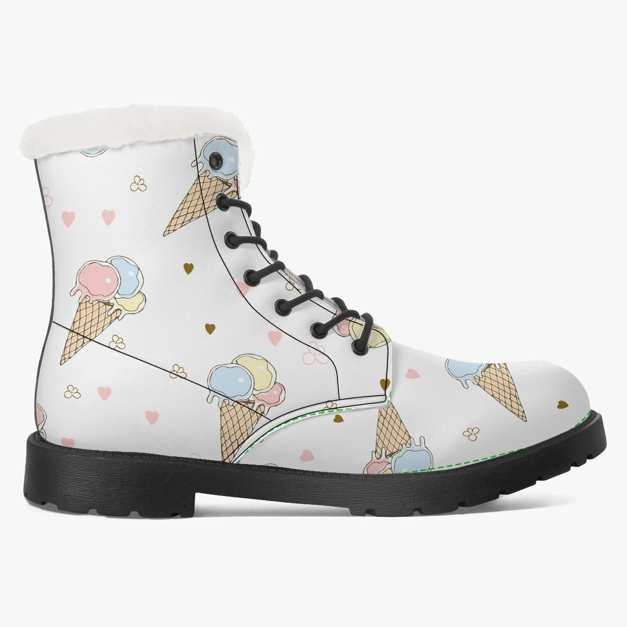 Faux Fur Leather Boots White Icecreams