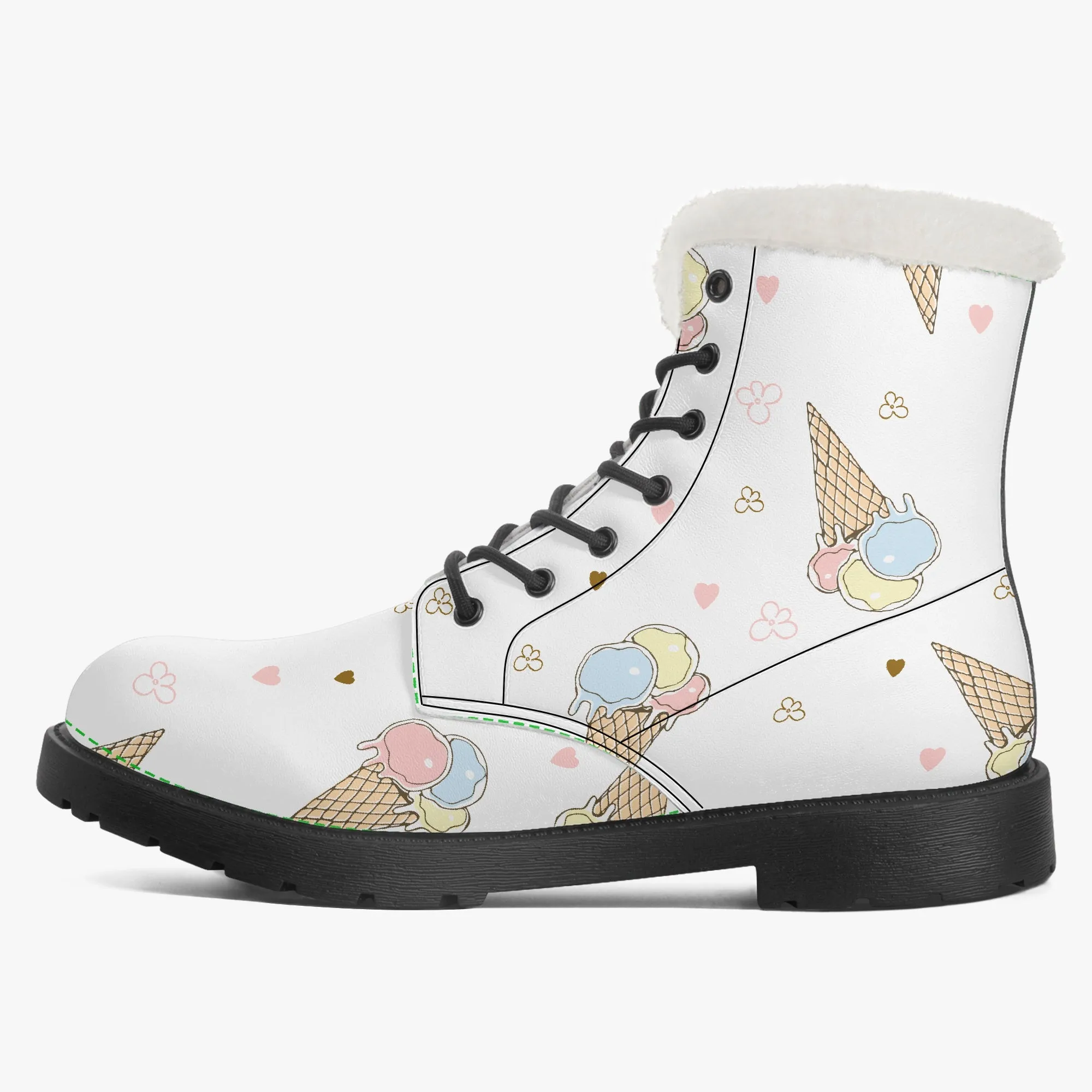 Faux Fur Leather Boots White Icecreams