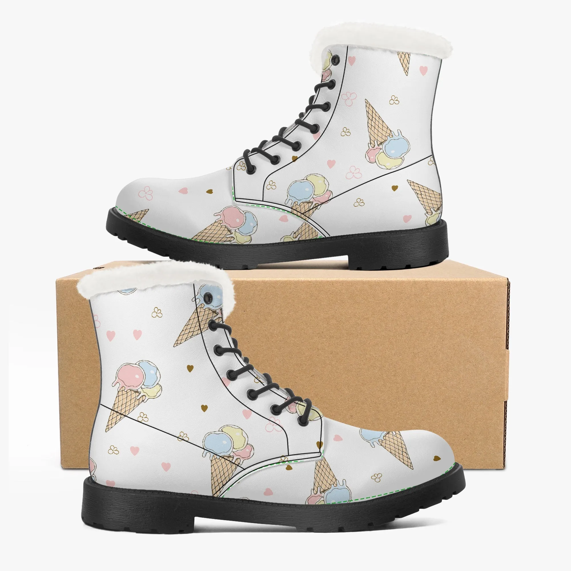 Faux Fur Leather Boots White Icecreams