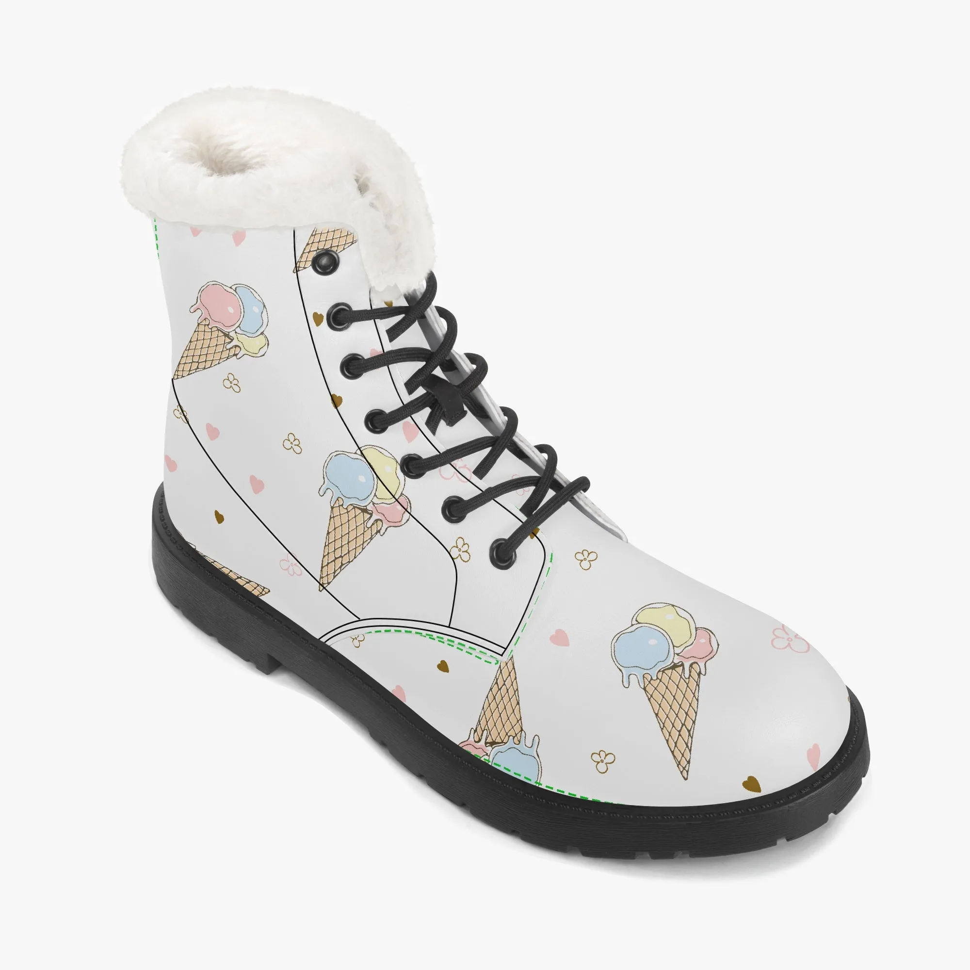 Faux Fur Leather Boots White Icecreams