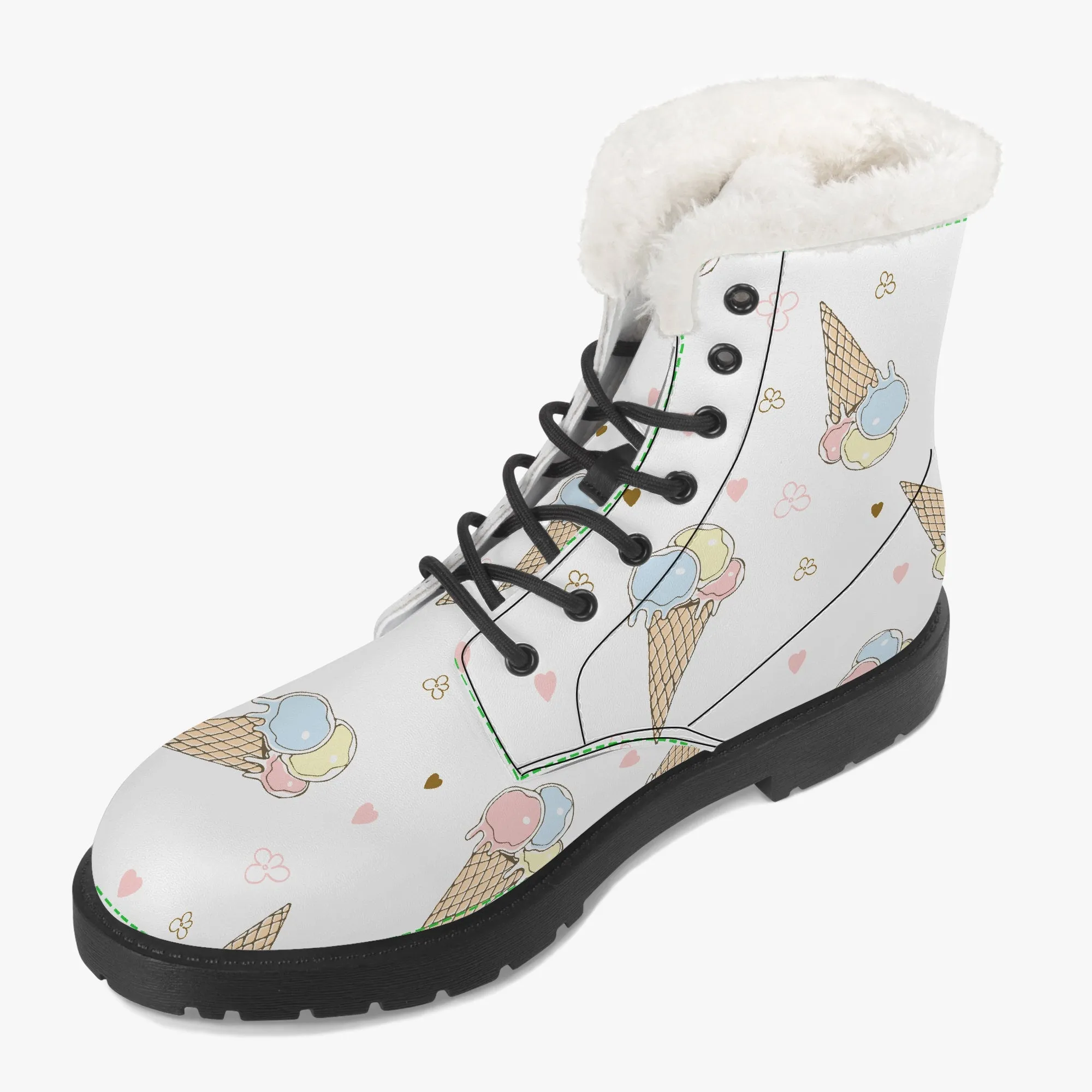 Faux Fur Leather Boots White Icecreams