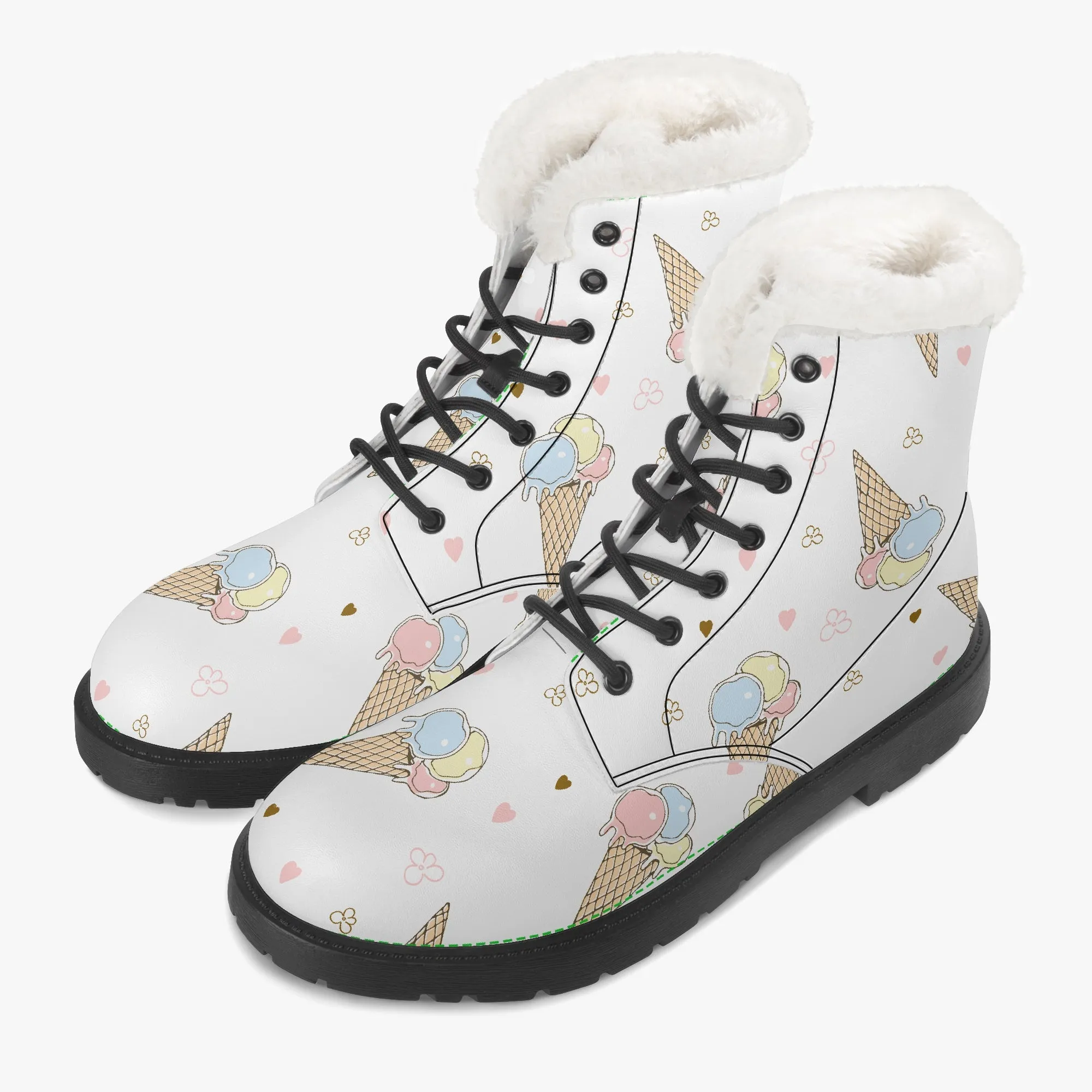 Faux Fur Leather Boots White Icecreams