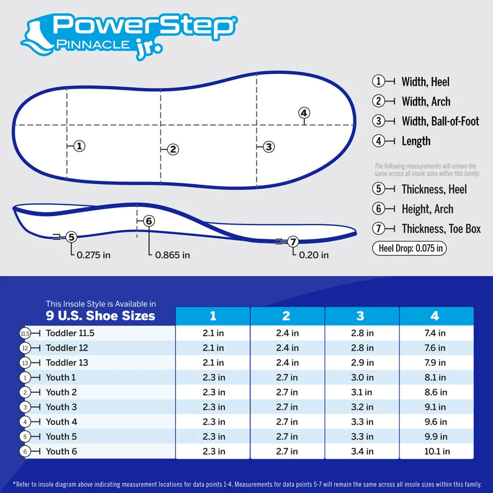 PowerStep Pinnacle Junior Insoles | Children's Pain Relief Shoe Insert