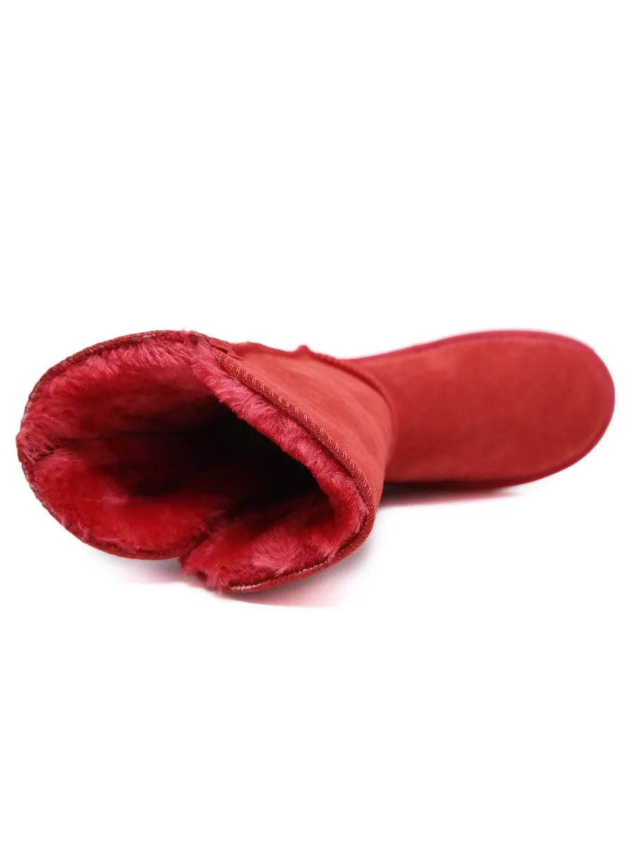 SMAIBULUN Ugg | Side Button Faux Fur-Lined Leather Suede Boots - pink