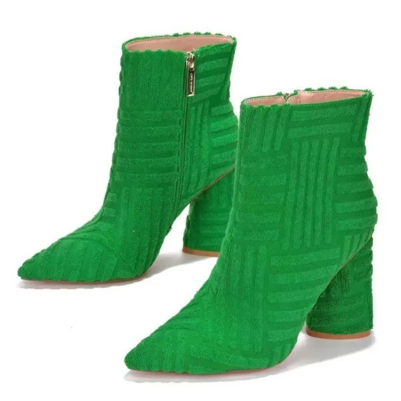 Suede Plush Pointed Toe Fur Heel Boots