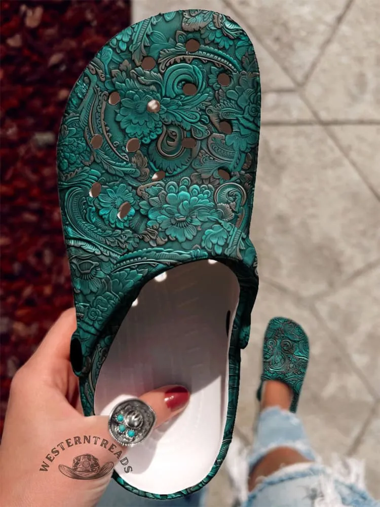 Turquoise Pattern Printed Casual Slippers