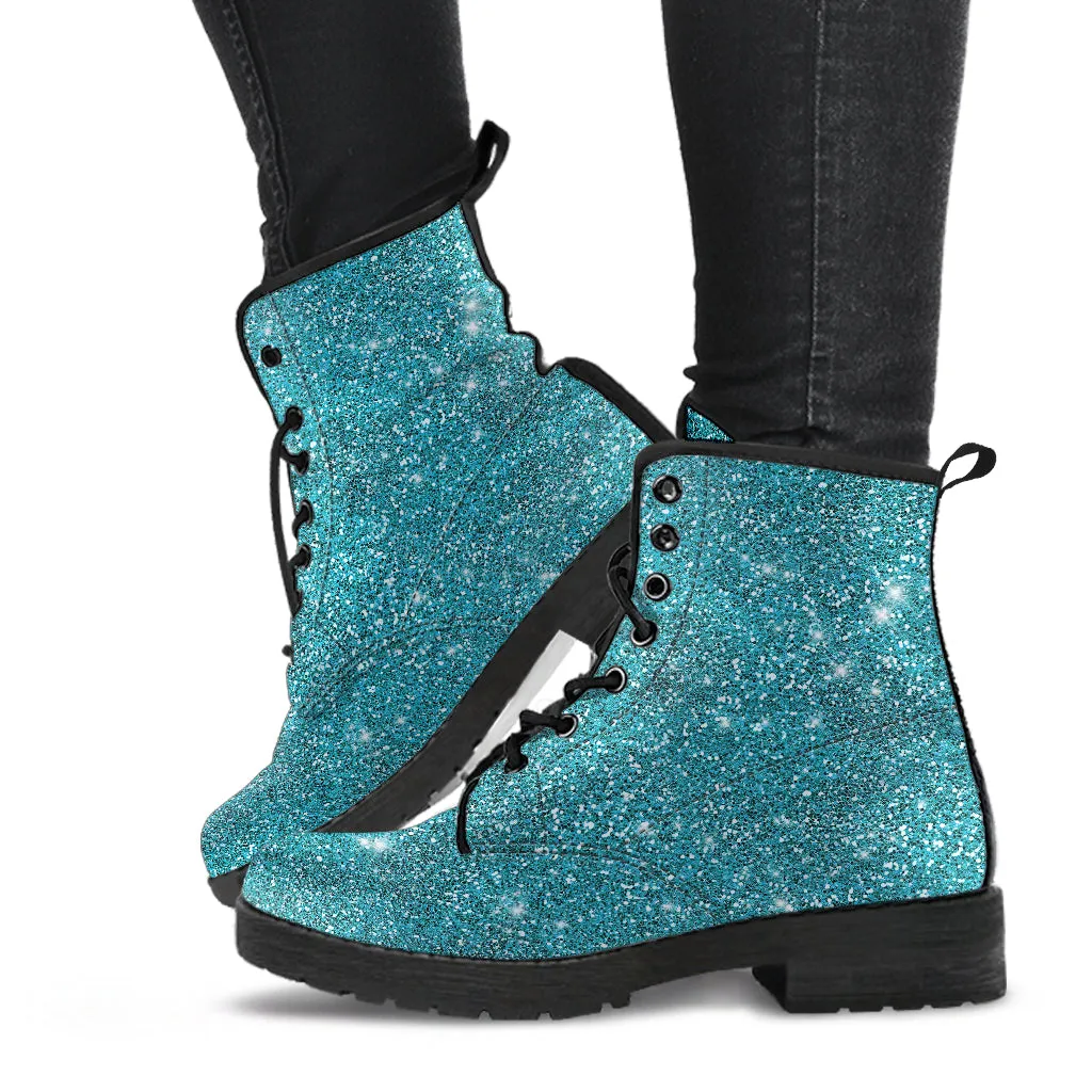 Twinkle Twinkle Little Star - Turquoise Women's Vegan Leather Combat Boots