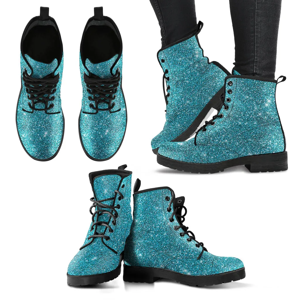 Twinkle Twinkle Little Star - Turquoise Women's Vegan Leather Combat Boots