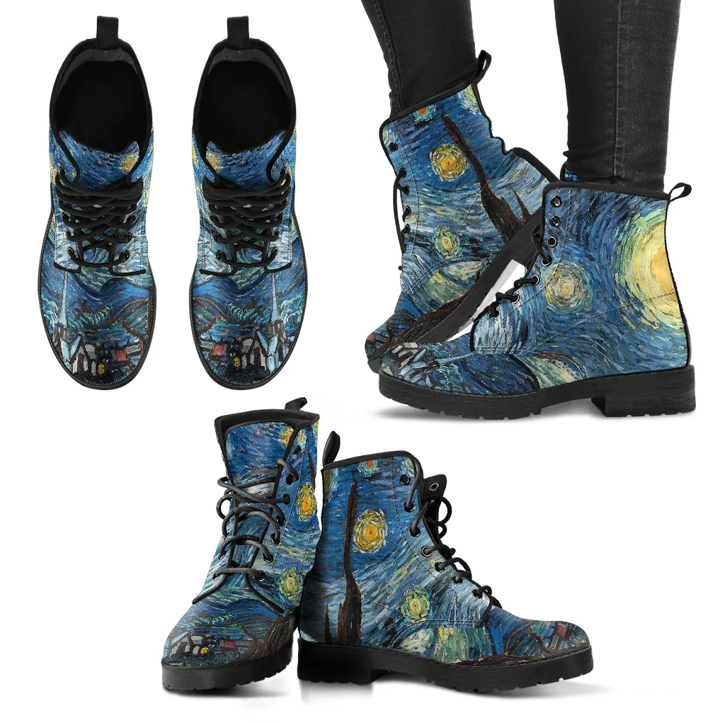 Van Gogh's Starry Nights Women's Vegan Leather Combat Boots