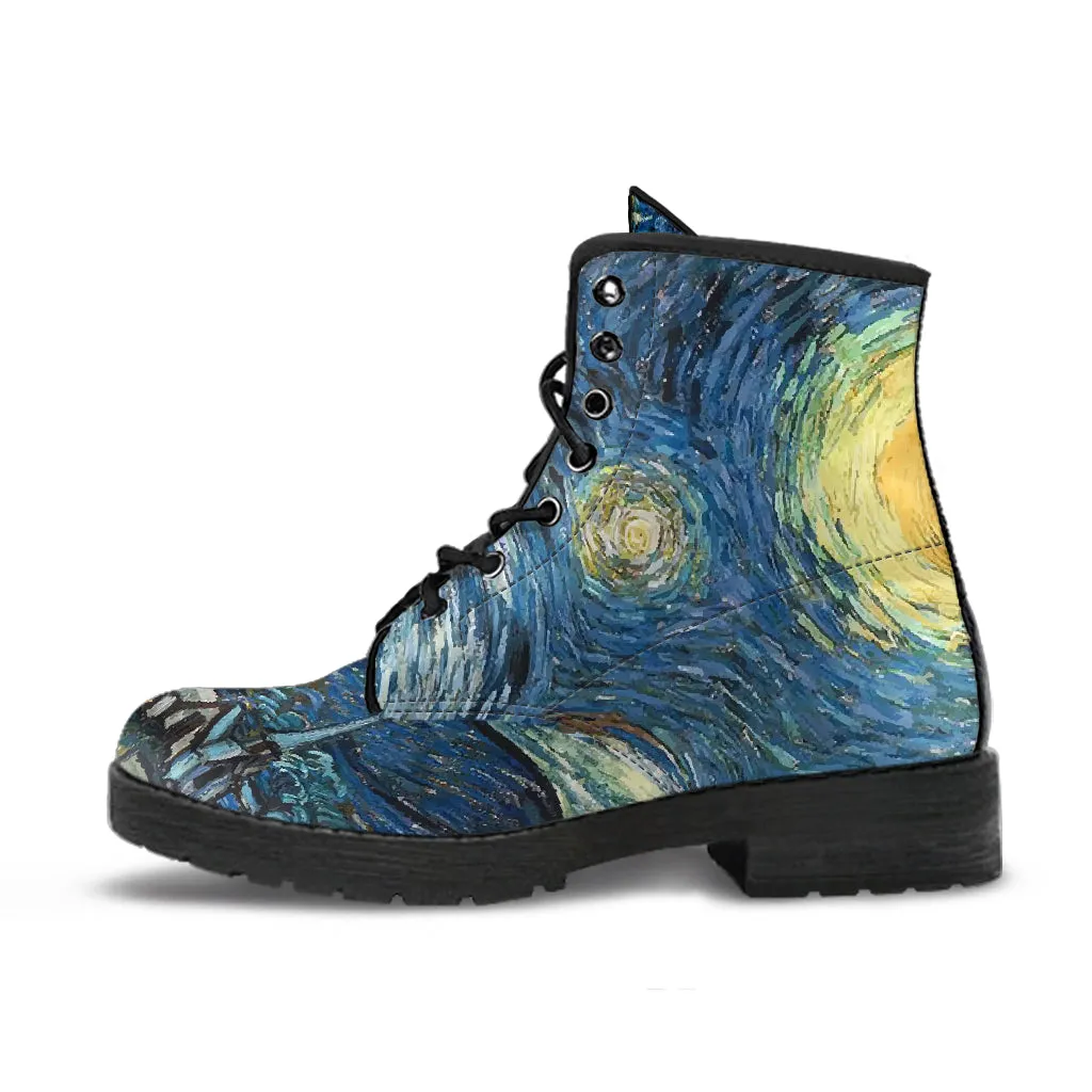 Van Gogh's Starry Nights Women's Vegan Leather Combat Boots