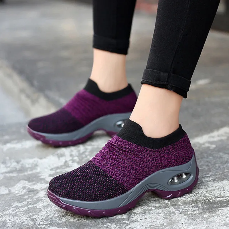Women Slip-on Sneakers. Breathable, Mesh, Casual, Platform Shoes