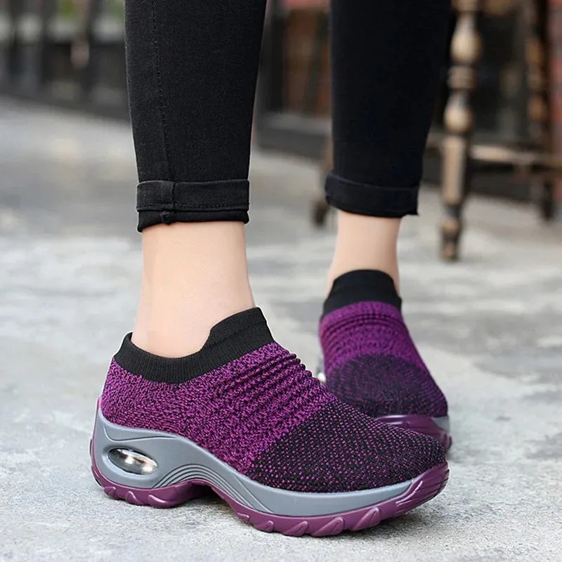 Women Slip-on Sneakers. Breathable, Mesh, Casual, Platform Shoes