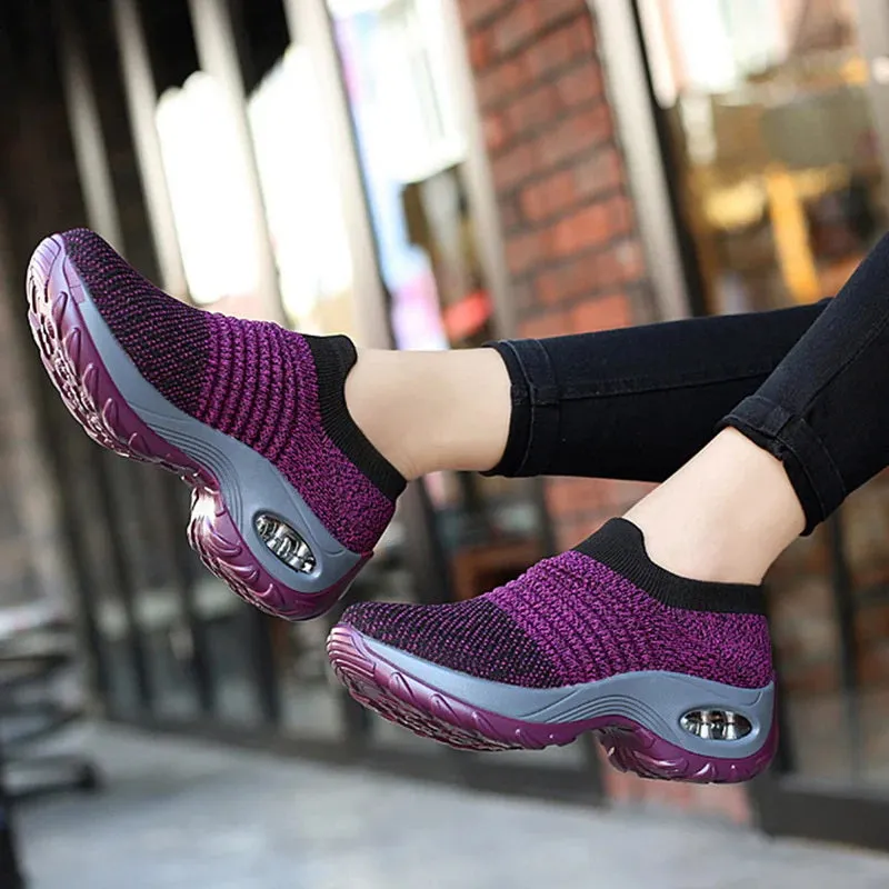 Women Slip-on Sneakers. Breathable, Mesh, Casual, Platform Shoes