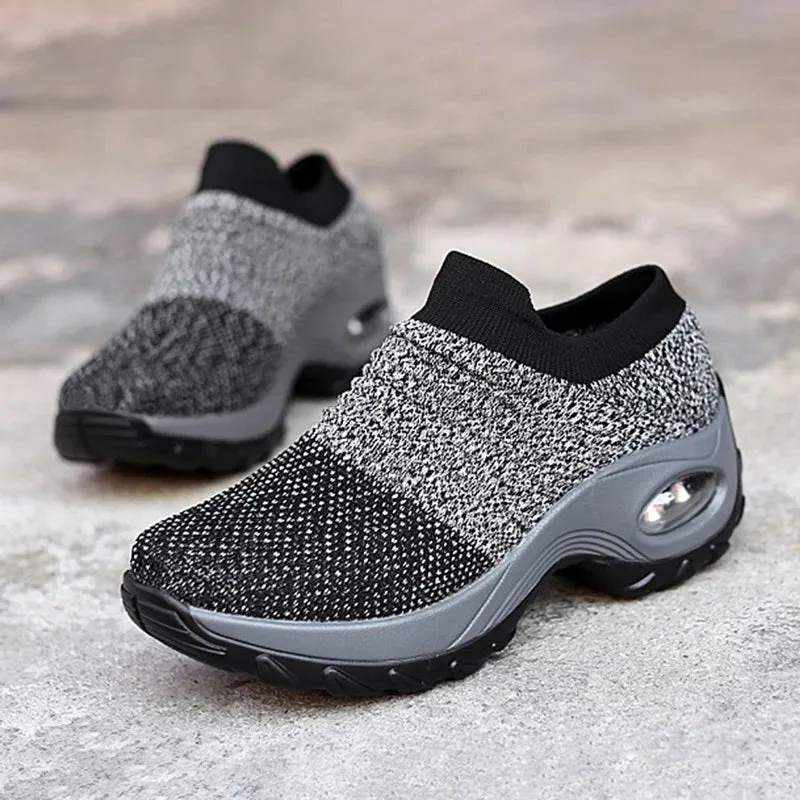 Women Slip-on Sneakers. Breathable, Mesh, Casual, Platform Shoes