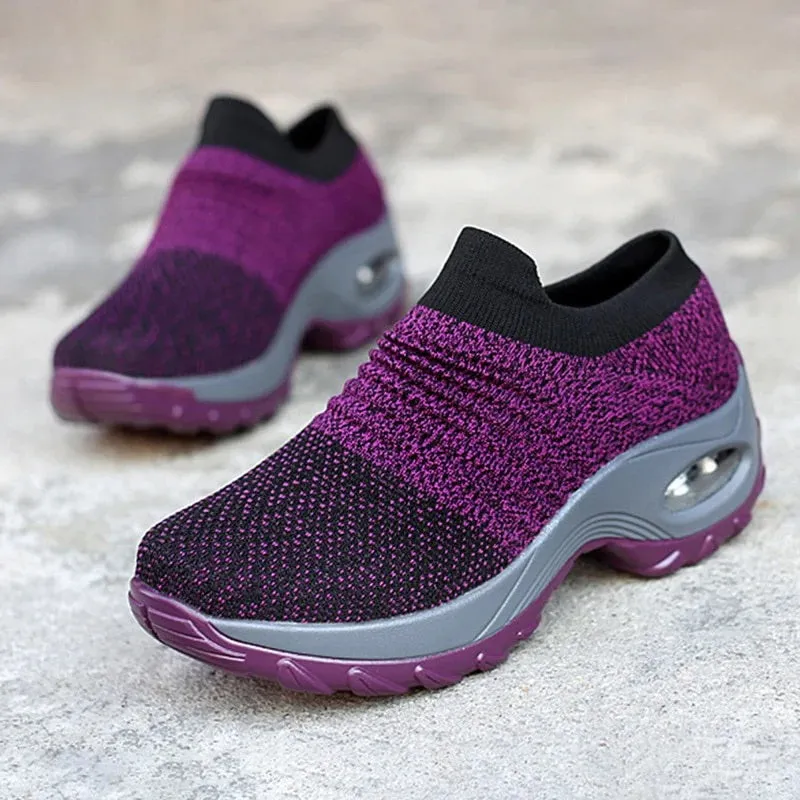 Women Slip-on Sneakers. Breathable, Mesh, Casual, Platform Shoes