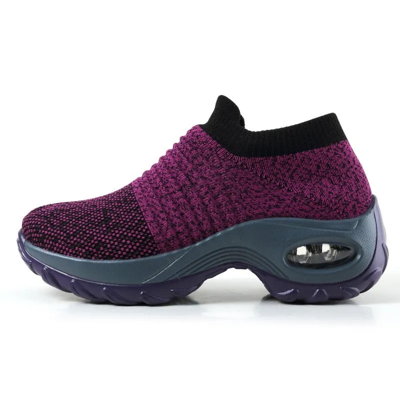 Women Slip-on Sneakers. Breathable, Mesh, Casual, Platform Shoes