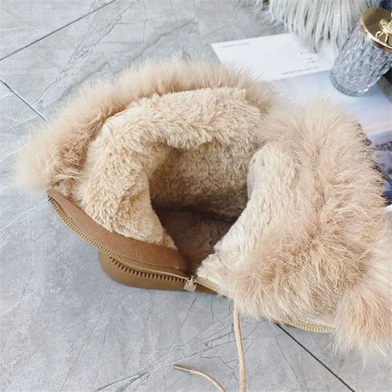 Women's Boots Suede Leather Flat Mid-Calf Winter Plush Fur Warm Boots