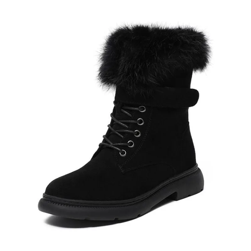 Women's Boots Suede Leather Flat Mid-Calf Winter Plush Fur Warm Boots