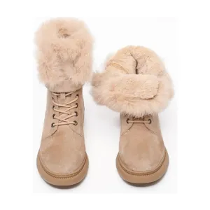 Women's Boots Suede Leather Flat Mid-Calf Winter Plush Fur Warm Boots