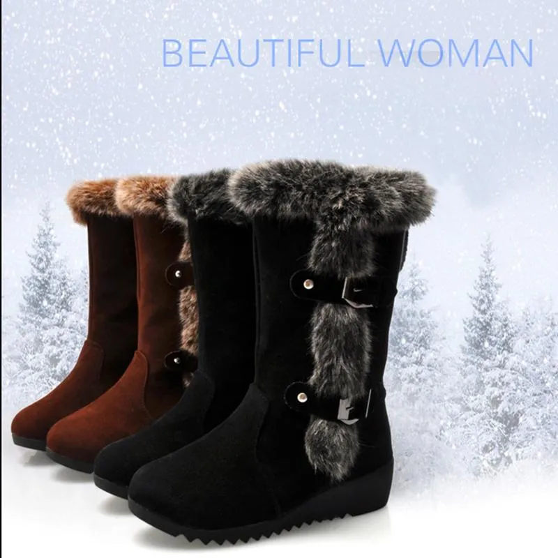 Women's fur lining snow boots mid calf winter boots